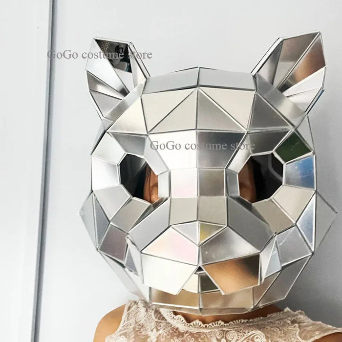 Shiny Silver Cat Head Cosplay Jumpsuit Costume for Stage and Music Festivals
