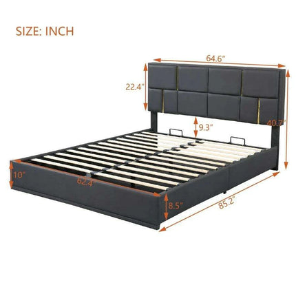 Regal Black & Gold LED Queen Bed Frame with Stylish Ottoman Storage