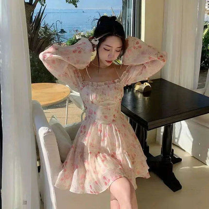 Kawaii Floral Long Sleeve Summer Mini Dress for Women - Trendy Y2K Style for Beach Gatherings 2023
