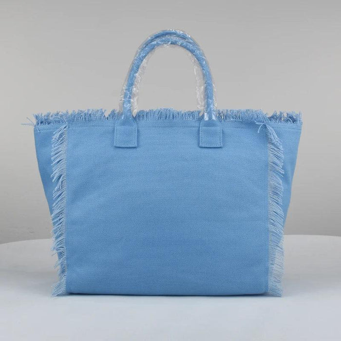 Personalized Trendy Fringed Canvas Tote with Stylish Ruffles
