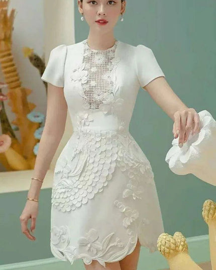 A-line Dress with 3D Floral Accents for Women's Evening