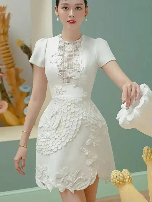 A-line Dress with 3D Floral Accents for Women's Evening