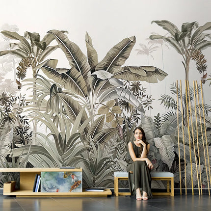 Tropical Jungle French Mural Wallpaper – Hand-Drawn Custom Wall Art