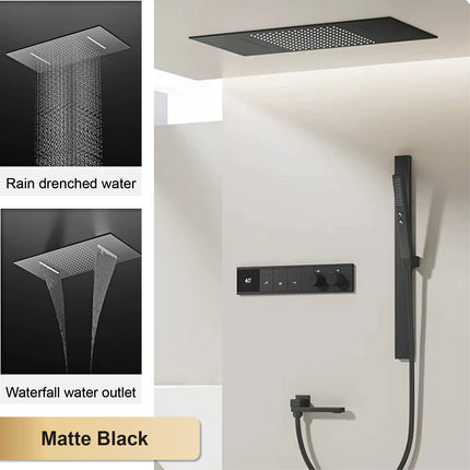 Gun Gray Brass LED Digital Display Thermostatic Shower Set Ceiling Mount Rain Shower Head Adjustable Slide Bar Bathroom Faucet gun-gray-brass-led-digital-display-thermostatic-shower-set-ceiling-mount-rain-shower-head-adjustable-slide-bar-bathroom-faucet