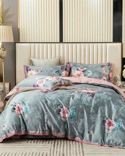 Elegant European Vintage Floral Jacquard Cotton Bedding Set for Weddings with Duvet Cover and Sheet Choices