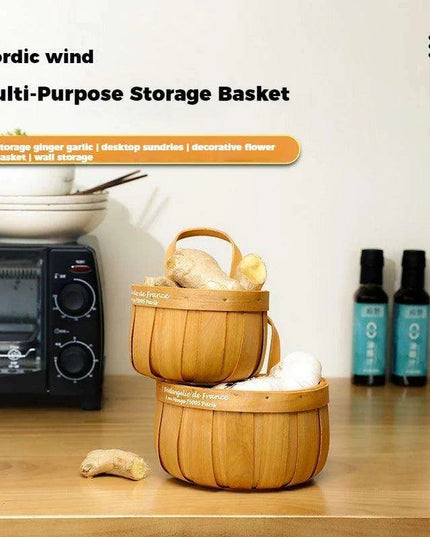 Charming Bamboo Wall-Mounted Basket for Scallions, Ginger, and Garlic Storage