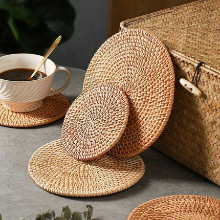 Handcrafted Rattan Coaster Set - Elegant Heat-Resistant Table Protectors for Teapots and More
