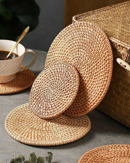 Handcrafted Rattan Coaster Set - Elegant Heat-Resistant Table Protectors for Teapots and More