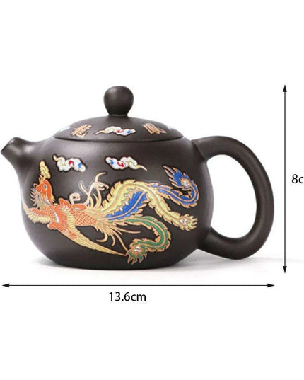 Artisan Dragon and Phoenix Purple Clay Teapot for Traditional Kung Fu Tea Ceremony