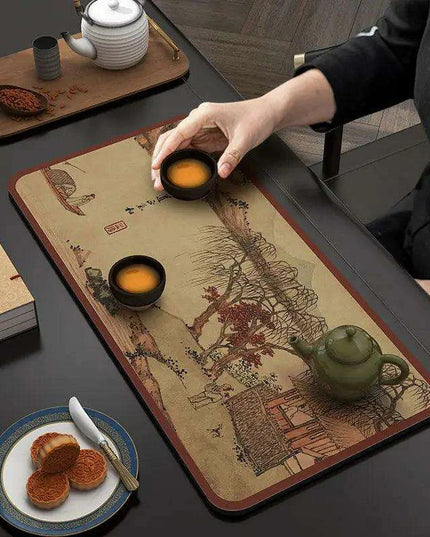 Tranquil Harmony Diatom Mud Tea Ceremony Mat - Elegant Absorbent Home Decor for Tea Aficionados