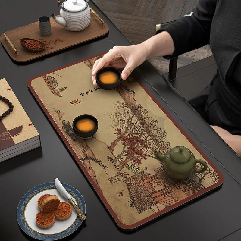 Large Thick Tea Mat - Landscape Painted Zen Table Decoration