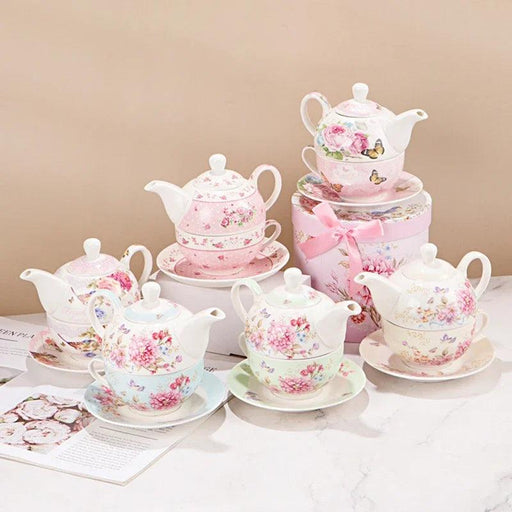 Vintage Floral Porcelain Tea Set with Shabby Chic Design