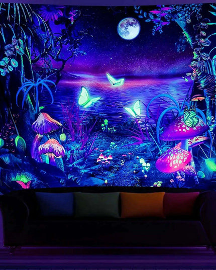 Neon Skull Tapestry Set - Eye-Catching UV Reactive Halloween Decor for Your Home