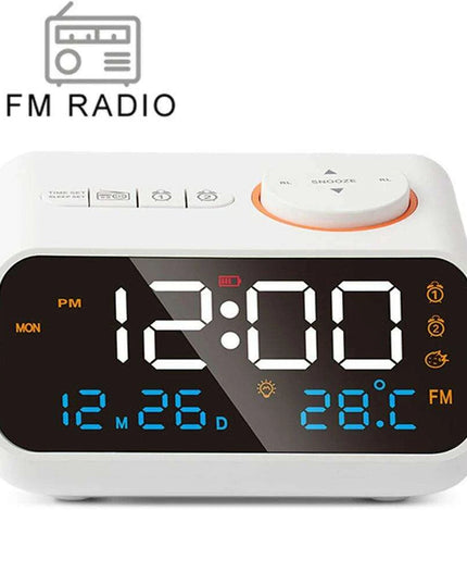 Sleek LED Alarm Clock with FM Radio, Temperature & Humidity Display for a Stylish Bedside Experience