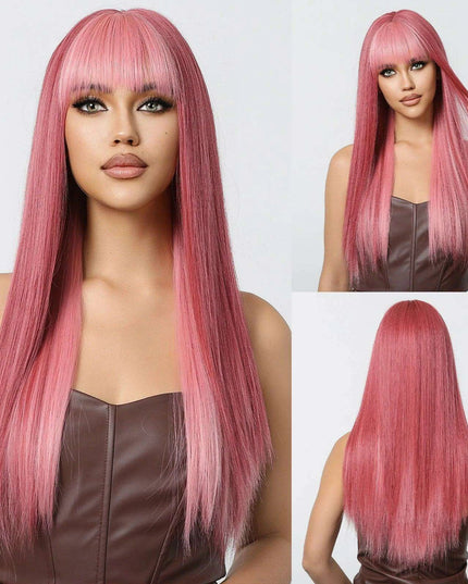 30-Inch Brown Wavy Synthetic Wig with Bangs - Perfect for Parties and Themed Events