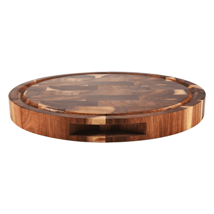 Elegant Round Acacia Wood Butcher Block with Ergonomic Handles and Non-Slip Base