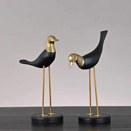 Xin Yi Wooden Crane Bird Sculpture - Brass Home Décor Figurine