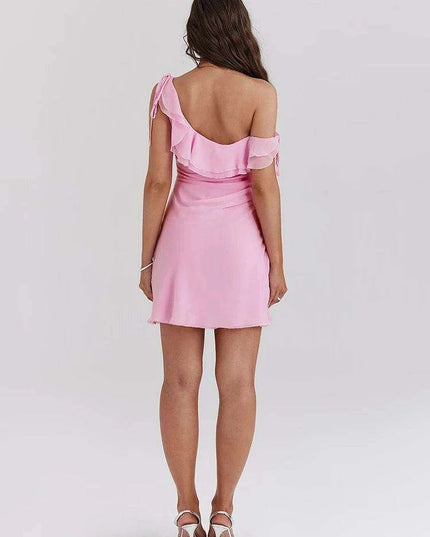 Elegant Pink Ruffled Backless Bodycon Mini Dress - Must-Have Party Outfit for Women