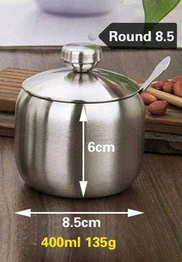 Sleek Stainless Steel Spice Storage and Dispensing Set with Spoon