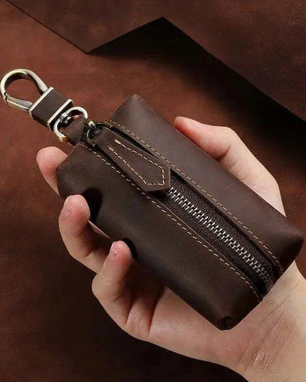 Vintage Cowhide Leather Zip Key Organizer