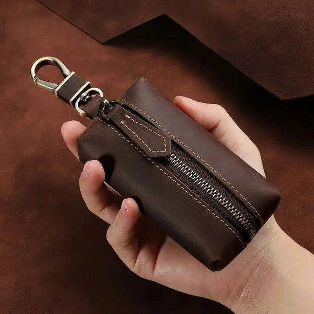 Vintage Cowhide Leather Zip Key Organizer