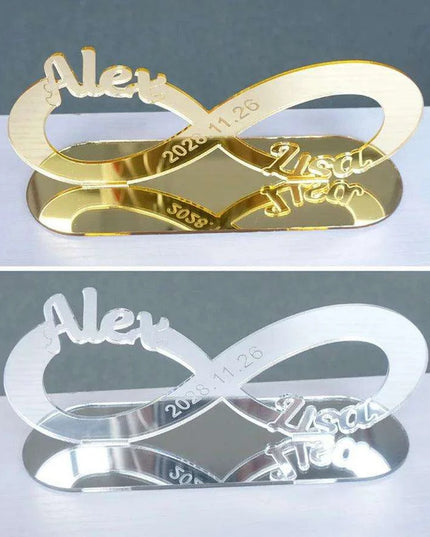 Custom Engraved Infinity Symbol Acrylic Mirror Wedding Table Centerpiece - Personalized Keepsake for Couples