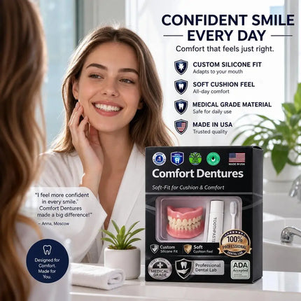 Upper & Lower Silicone Denture Set with Cleaning Kit