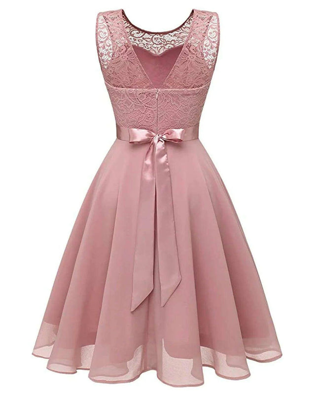 Chic Sleeveless Pink Lace Gown for Bridesmaids and Wedding Guests - Perfect for 2024 Celebrations