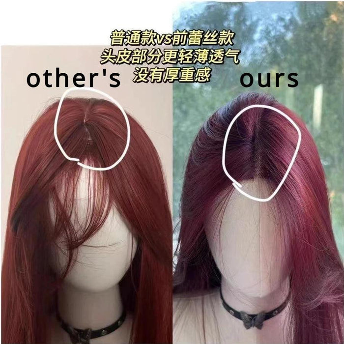 Radiant Ruby Long Straight Lace Front Wig - Heat-Resistant Synthetic Headband Wig for Everyday Glamour & Cosplay