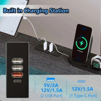 Contemporary LED Full Size Bed Frame with Built-in Storage, USB Ports, RGB Lighting, Customizable Headboard, and Music Sync Features