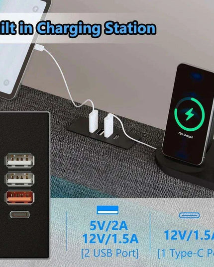 Contemporary LED Full Size Bed Frame with Built-in Storage, USB Ports, RGB Lighting, Customizable Headboard, and Music Sync Features