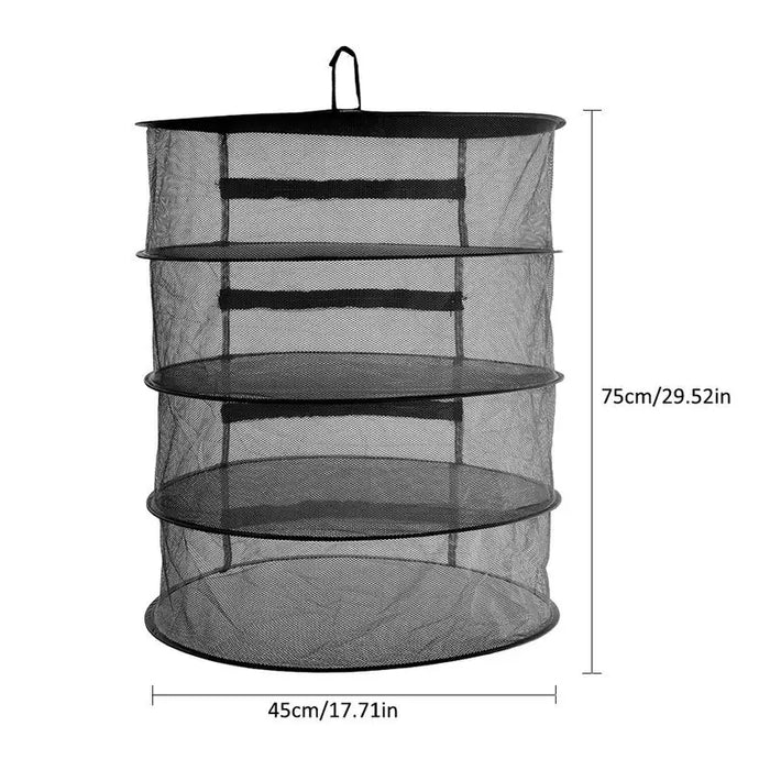 Foldable 4-Layer Plant and Herb Drying Rack with Mesh Hanging Basket