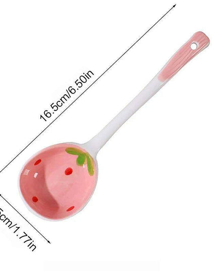 Whimsical Strawberry Cartoon Ladle: Charming Hand-Painted Ceramic Spoon for Creative Cooking