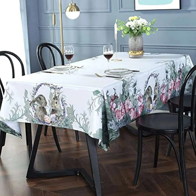 Easter Floral Bunny Spill-Resistant Table Cover for Spring Events and Weddings