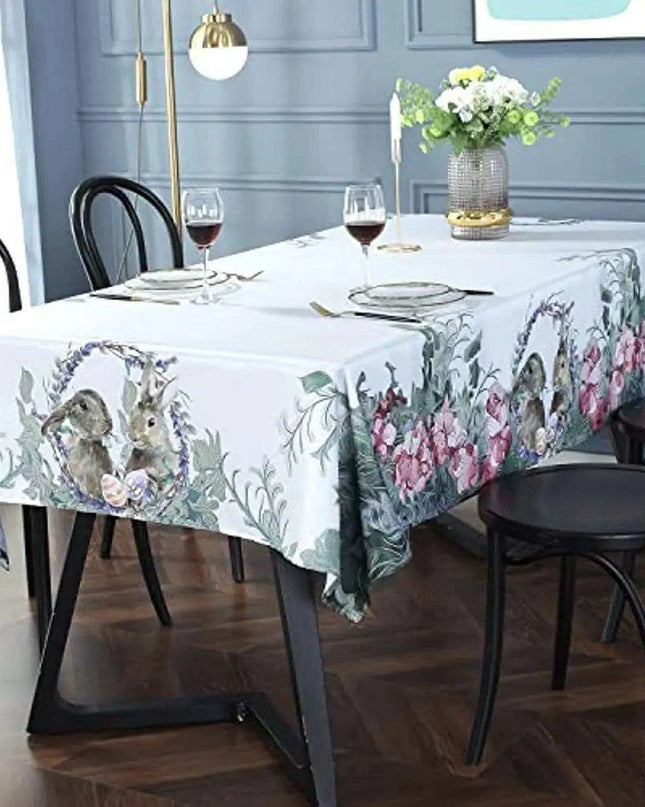 Easter Floral Bunny Spill-Resistant Table Cover for Spring Events and Weddings