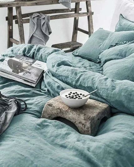 Luxurious French Linen Bedding Set - Enzyme Washed Four-Piece Collection