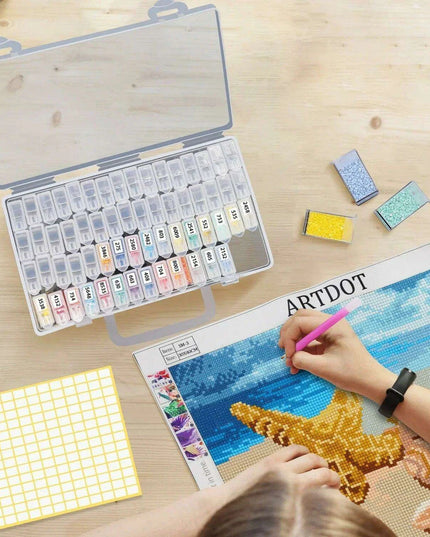 Deluxe 64-Compartment Diamond Painting Bead Storage Organizer with Labels