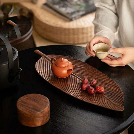 Nature-Inspired Wooden Leaf Tray - Elegant Serving and Decor Centerpiece