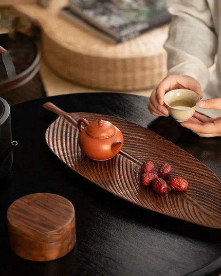 Nature-Inspired Wooden Leaf Tray - Elegant Serving and Decor Centerpiece