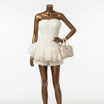 Luxury Bandeau Puff Sleeve Mini Dress — High-End Party Gown for Elegant Occasions