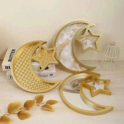 Elegant Wooden Eid Serving Tray with Star and Moon Design - Perfect for Festive Home Decor and Gifting