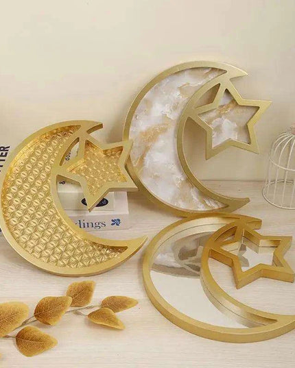Elegant Wooden Eid Serving Tray with Star and Moon Design - Perfect for Festive Home Decor and Gifting