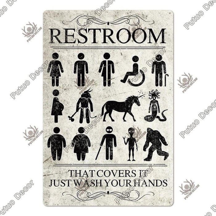 Retro Vintage Metal Bathroom Wall Decor with Quirky Toilet Design