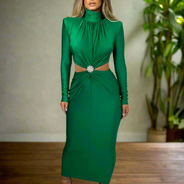 Chic Cut-Out Turtleneck Maxi Dress for Women - The Ultimate Autumn and Winter Fashion Statement