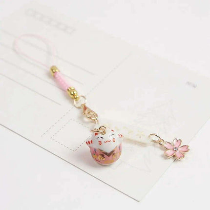 Charming Maneki Neko Keychain - Cute Japanese Lucky Cat Phone Charm for Thoughtful Gifts and Couples