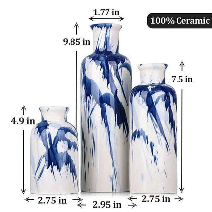 Elegant Blue Ceramic Vases Trio for Stylish Home Enhancement