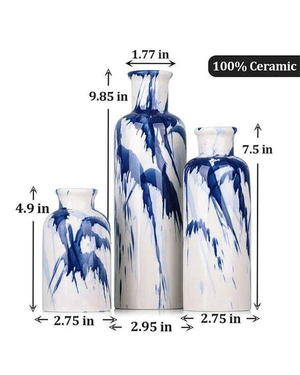 Elegant Blue Ceramic Vases Trio for Stylish Home Enhancement