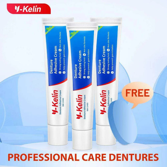 Y-Kelin Mint Flavored Denture Adhesive Cream - 120g (3 x 40g) - Reliable All-Day Secure Hold for Seniors