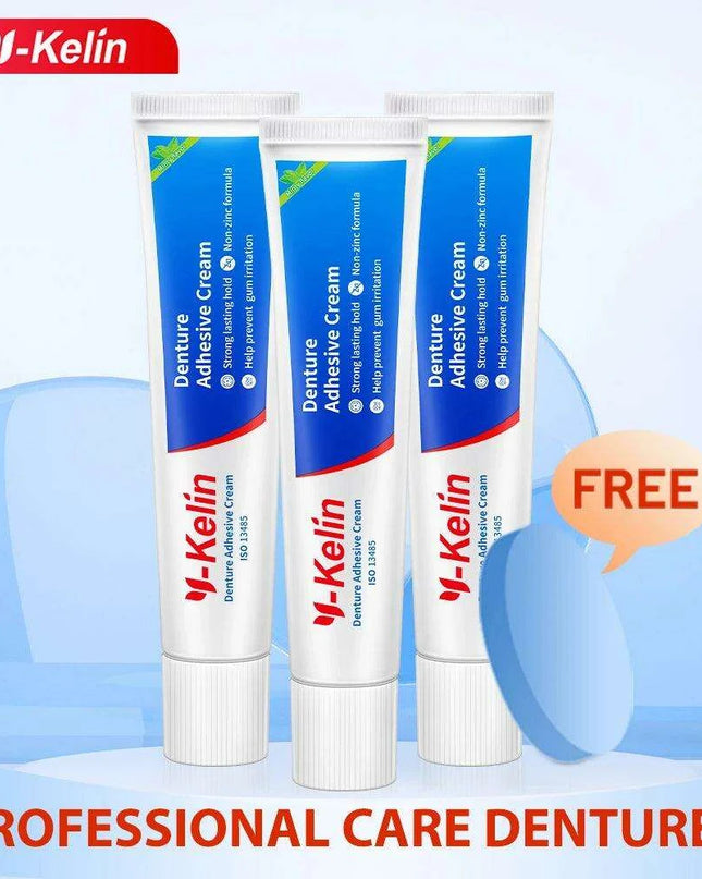 Y-Kelin Mint Flavored Denture Adhesive Cream - 120g (3 x 40g) - Reliable All-Day Secure Hold for Seniors