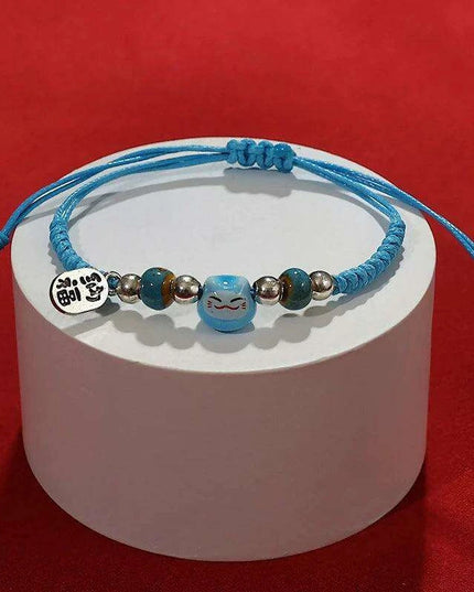 Fortune Bringer Lucky Cat Adjustable Bracelet - Handmade Red Accessory for Positive Energy